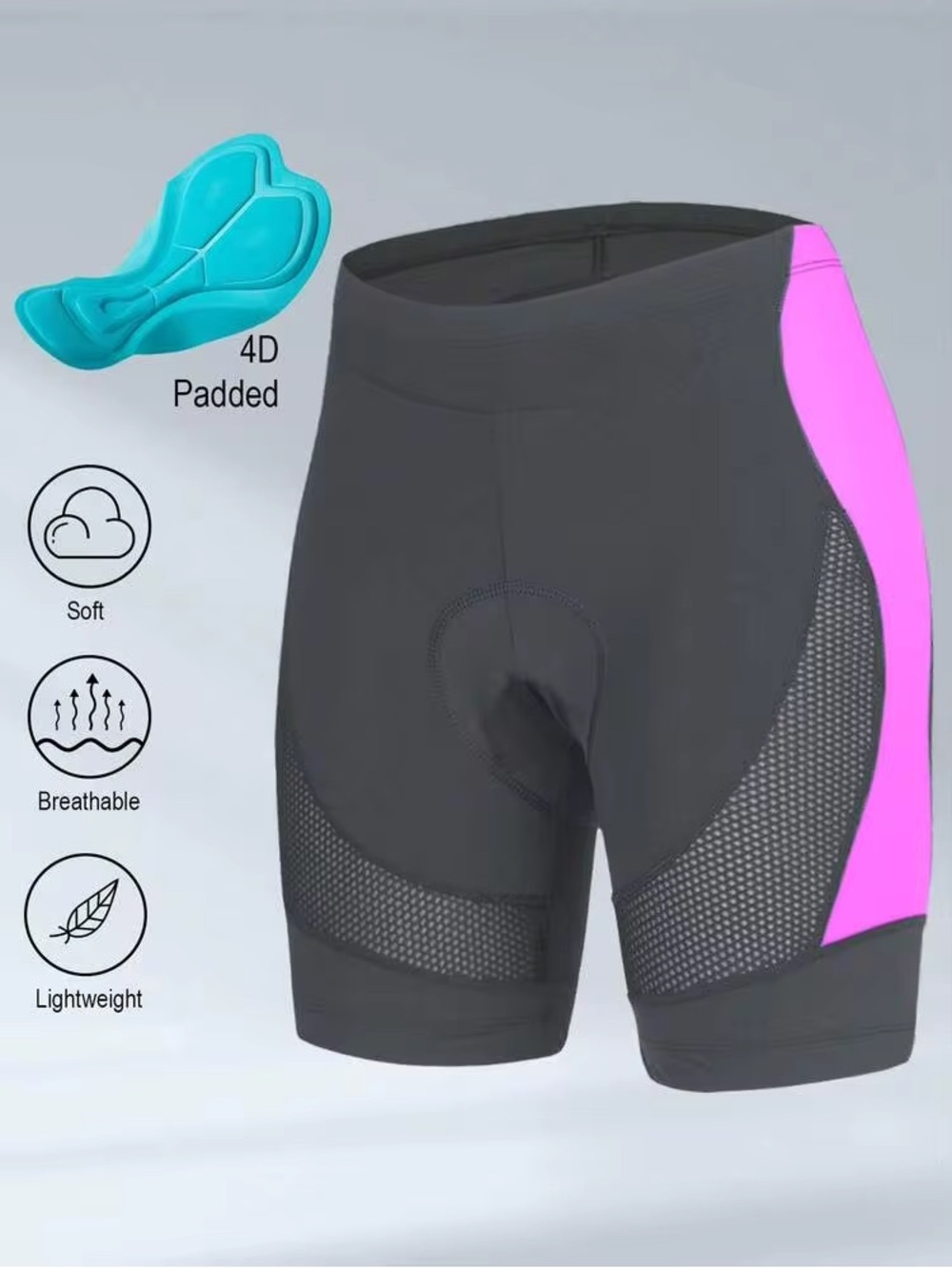 Beroy Women's Black and Purple Bike Shorts with Padded Chamois
